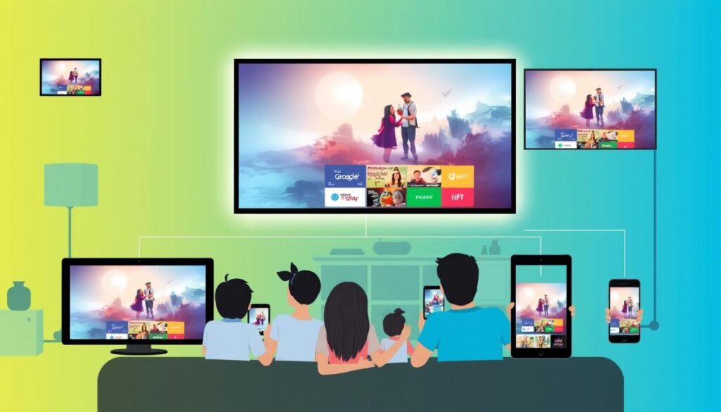 Image of various devices connected to an IPTV service Image of various devices connected to an IPTV service