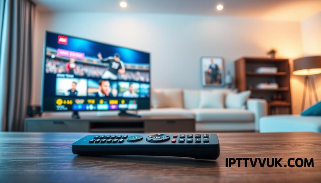 A high-resolution image depicting the visual representation of "Cola IPTV stream quality". In the foreground, a sleek, modern television screen displays vibrant 4K streaming content, showcasing rich colors and sharp details. In the middle ground, a stylish remote control lies on a contemporary wooden coffee table, with a subtle glow reflecting off its buttons, hinting at user interactivity. The background features a cozy living room with soft lighting, accentuated by warm tones and comfortable furnishings, creating an inviting atmosphere. The entire scene is illuminated by soft ambient lighting, enhancing the clarity of the screen's content. The image conveys a sense of premium quality and seamless performance, highlighting the brand "IPTVVUK.COM". A high-resolution image depicting the visual representation of "Cola IPTV stream quality". In the foreground, a sleek, modern television screen displays vibrant 4K streaming content, showcasing rich colors and sharp details. In the middle ground, a stylish remote control lies on a contemporary wooden coffee table, with a subtle glow reflecting off its buttons, hinting at user interactivity. The background features a cozy living room with soft lighting, accentuated by warm tones and comfortable furnishings, creating an inviting atmosphere. The entire scene is illuminated by soft ambient lighting, enhancing the clarity of the screen's content. The image conveys a sense of premium quality and seamless performance, highlighting the brand "IPTVVUK.COM".