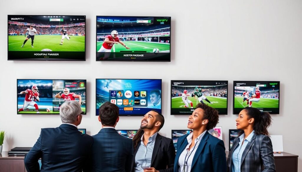 Generate an image depicting WarpIPTV's extensive sports package offerings. Generate an image depicting WarpIPTV's extensive sports package offerings.
