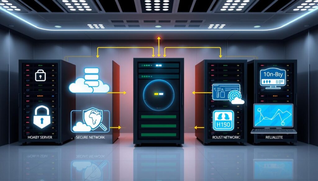 Generate an image of Hoxtoon IPTV's server infrastructure, symbolizing its reliability and stability. Generate an image of Hoxtoon IPTV's server infrastructure, symbolizing its reliability and stability.