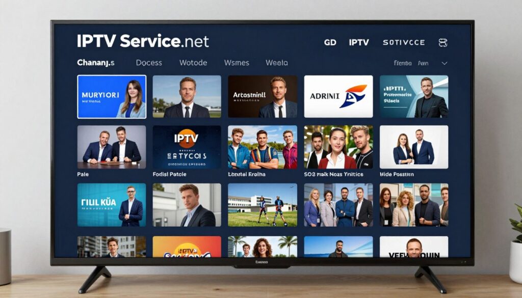 Generate an image of IPTV Service.net's channel lineup on a TV screen Generate an image of IPTV Service.net's channel lineup on a TV screen