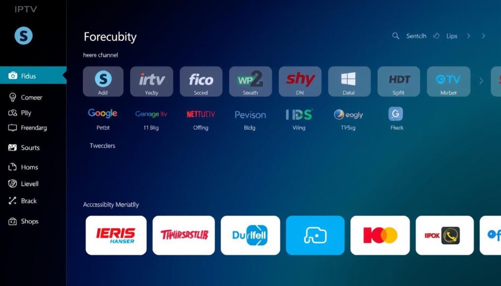 Generate an image of IPTVDigi's user interface showcasing its extensive channel lineup and user-friendly navigation. Generate an image of IPTVDigi's user interface showcasing its extensive channel lineup and user-friendly navigation.