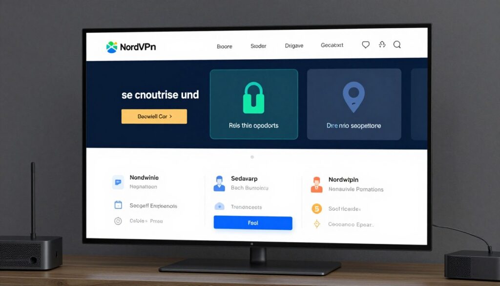 Generate an image of NordVPN's interface on a streaming device, showcasing its user-friendly design and secure connection features. Generate an image of NordVPN's interface on a streaming device, showcasing its user-friendly design and secure connection features.