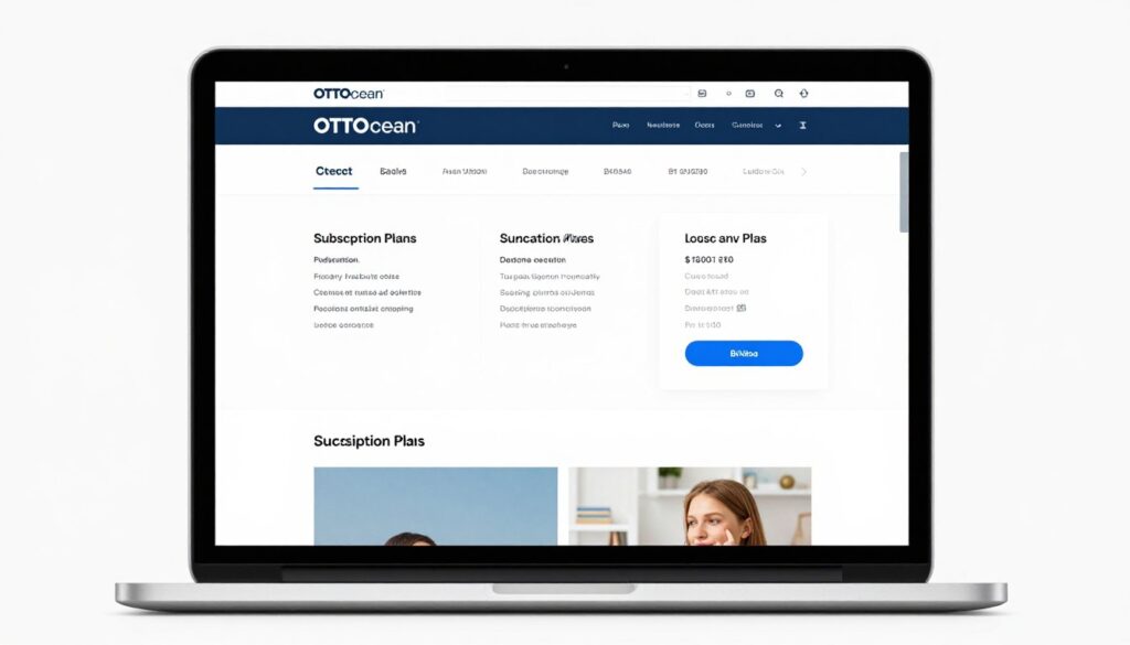 Generate an image of OTTOcean's website on a laptop screen, showcasing their subscription plans. Generate an image of OTTOcean's website on a laptop screen, showcasing their subscription plans.