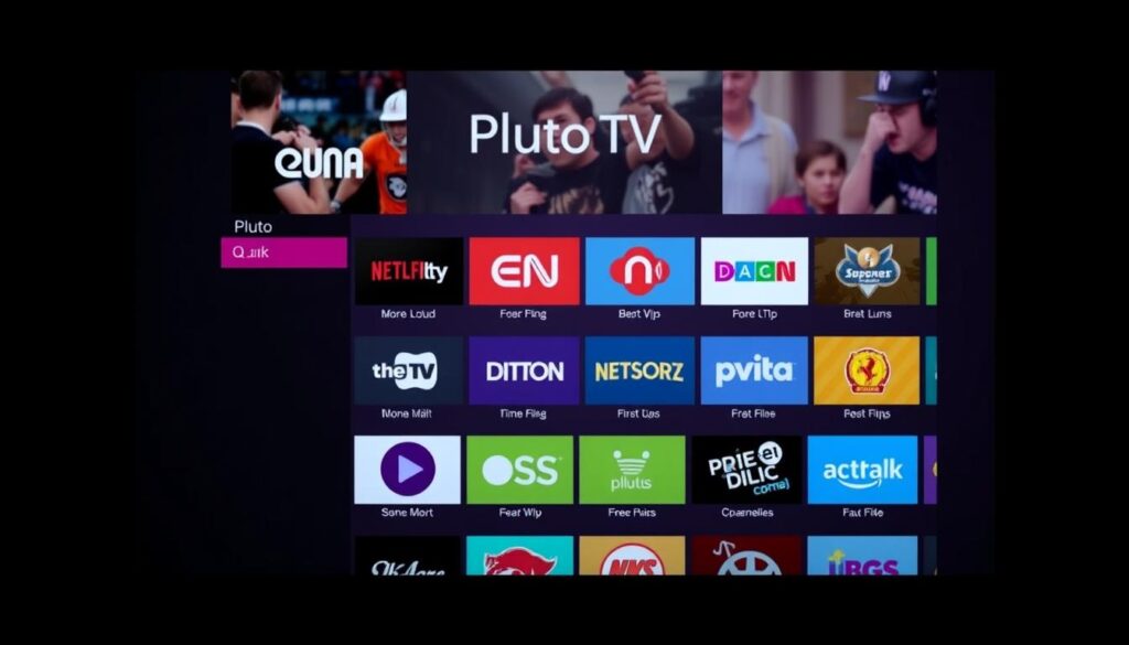 Generate an image of Pluto TV's interface showing its variety of channels Generate an image of Pluto TV's interface showing its variety of channels