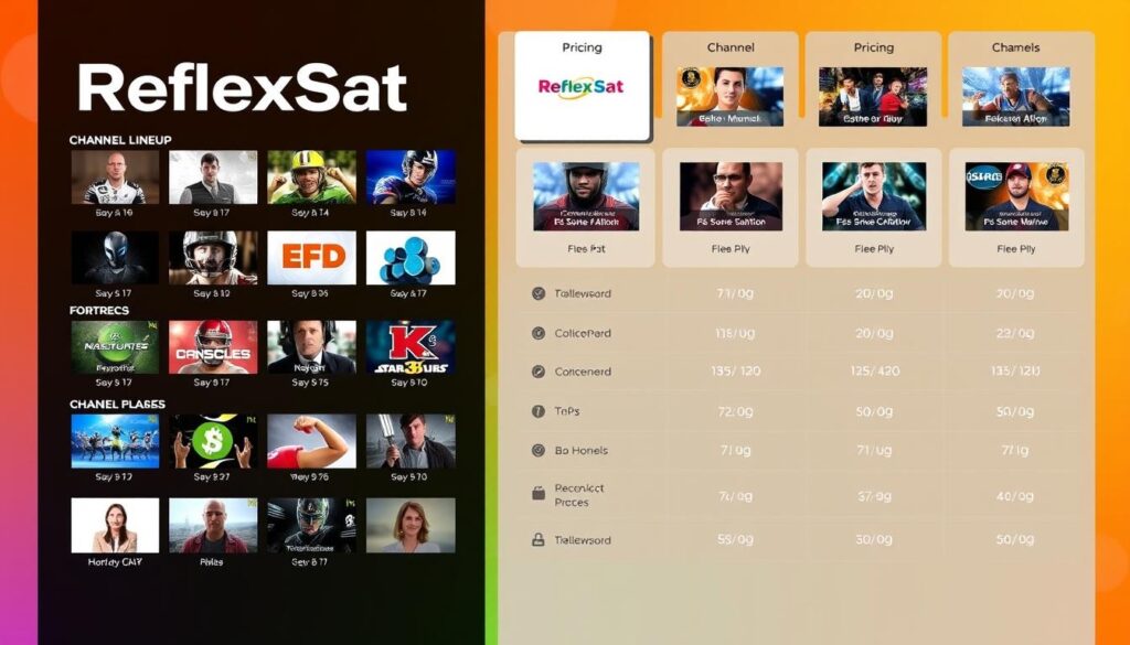 Generate an image of ReflexSat IPTV's interface showcasing its channel lineup and pricing plans. Generate an image of ReflexSat IPTV's interface showcasing its channel lineup and pricing plans.