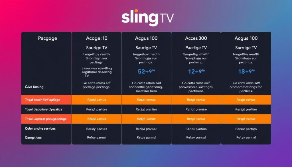 Generate an image of Sling TV's package options Generate an image of Sling TV's package options