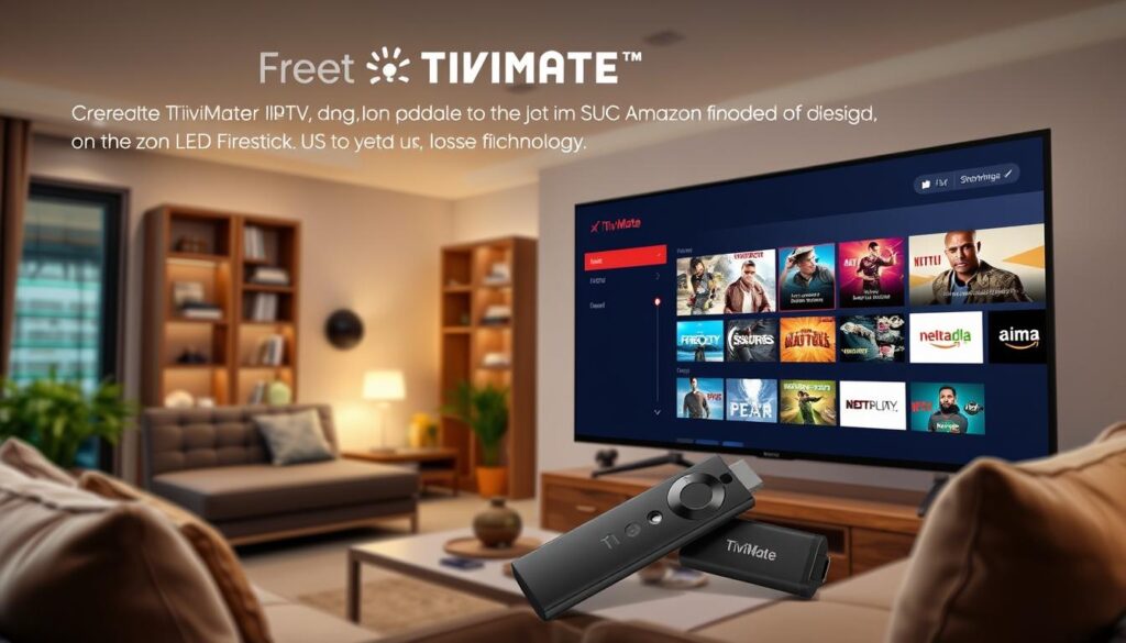 Generate an image of TiviMate IPTV player on Firestick Generate an image of TiviMate IPTV player on Firestick