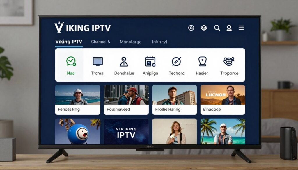Generate an image of Viking IPTV's interface showcasing its channel lineup. Generate an image of Viking IPTV's interface showcasing its channel lineup.