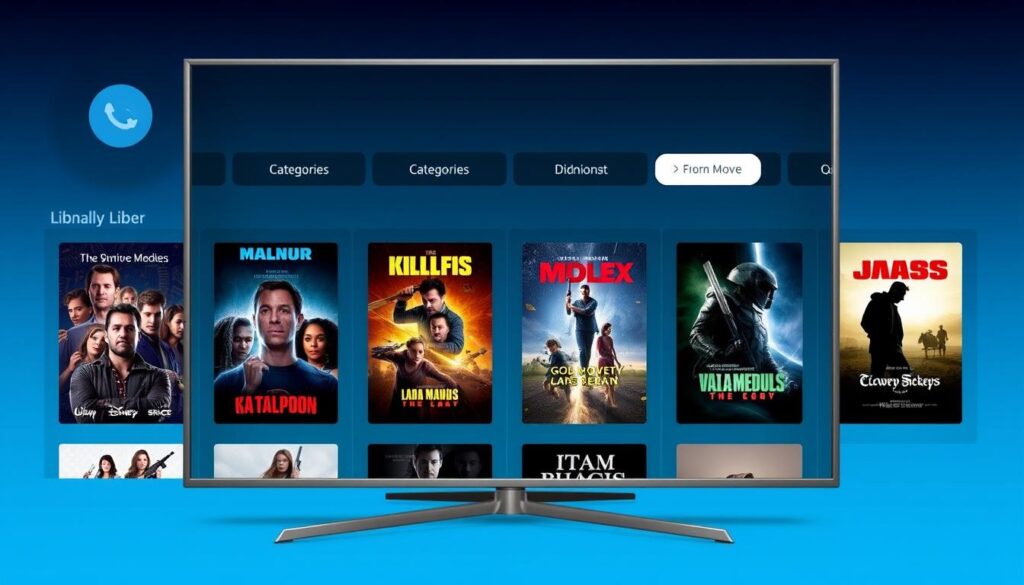 Generate an image of XtreamView IPTV interface showcasing its movie library Generate an image of XtreamView IPTV interface showcasing its movie library