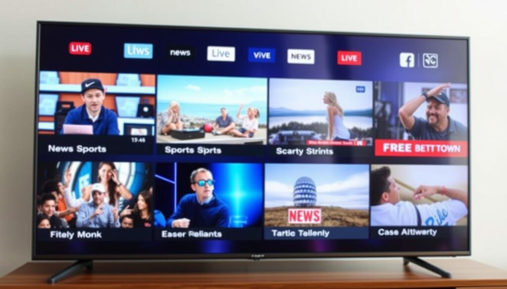 Generate an image of a TV screen displaying multiple channels with high-definition quality. Generate an image of a TV screen displaying multiple channels with high-definition quality.