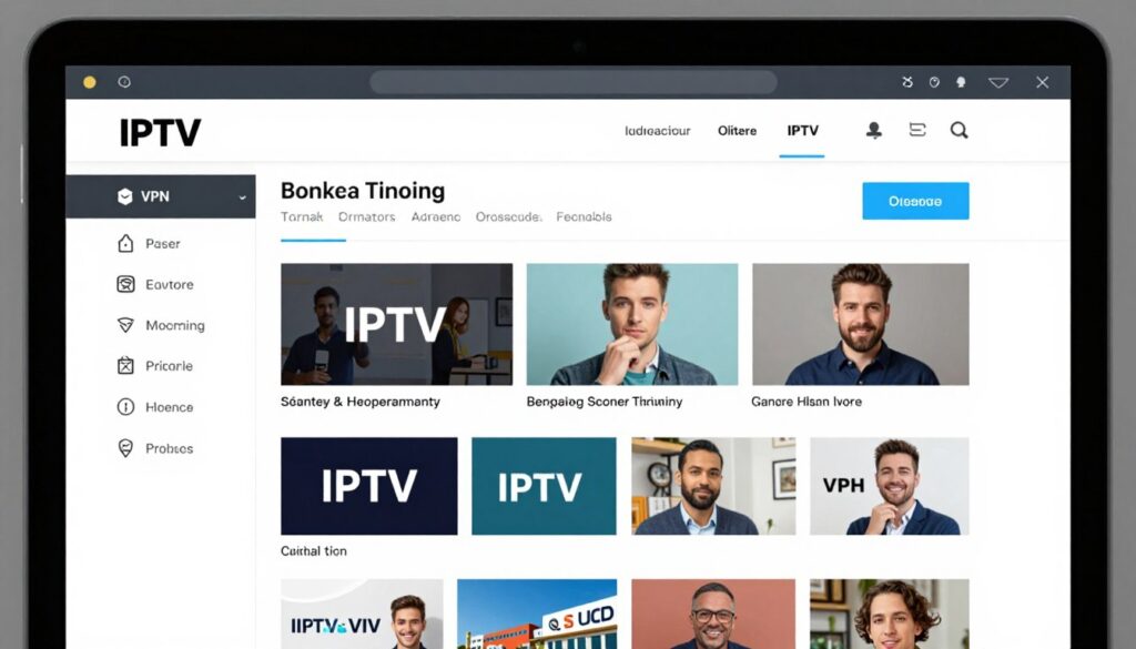 Generate an image of a beginner-friendly VPN interface on a computer screen, with a clear and simple dashboard for IPTV streaming. Generate an image of a beginner-friendly VPN interface on a computer screen, with a clear and simple dashboard for IPTV streaming.