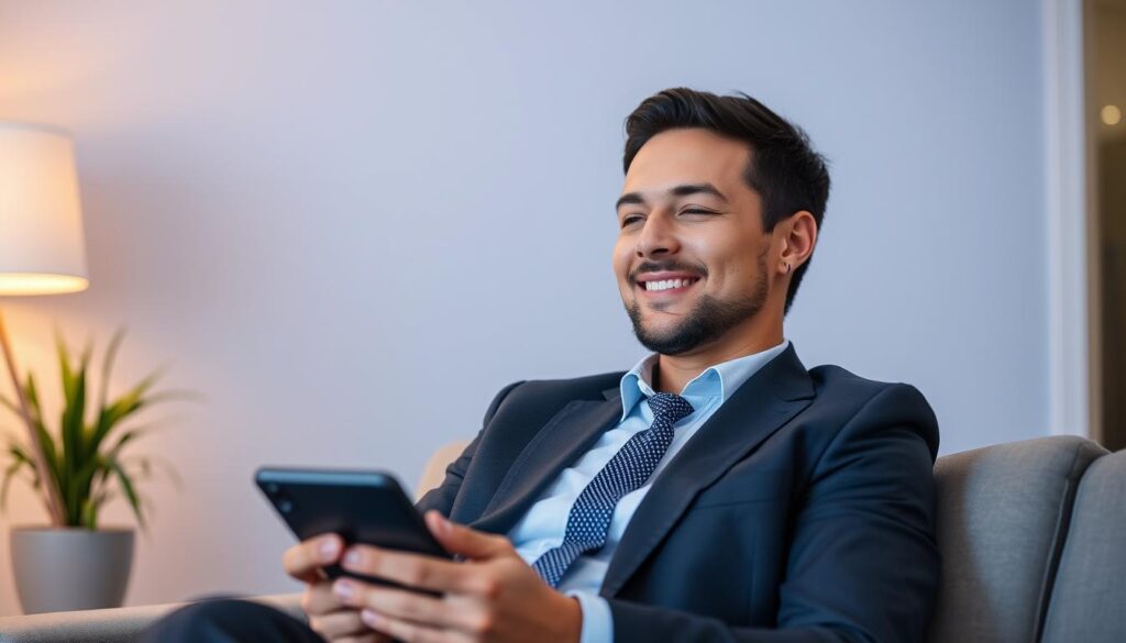 Generate an image of a person enjoying a seamless streaming experience with minimal buffering. Generate an image of a person enjoying a seamless streaming experience with minimal buffering.