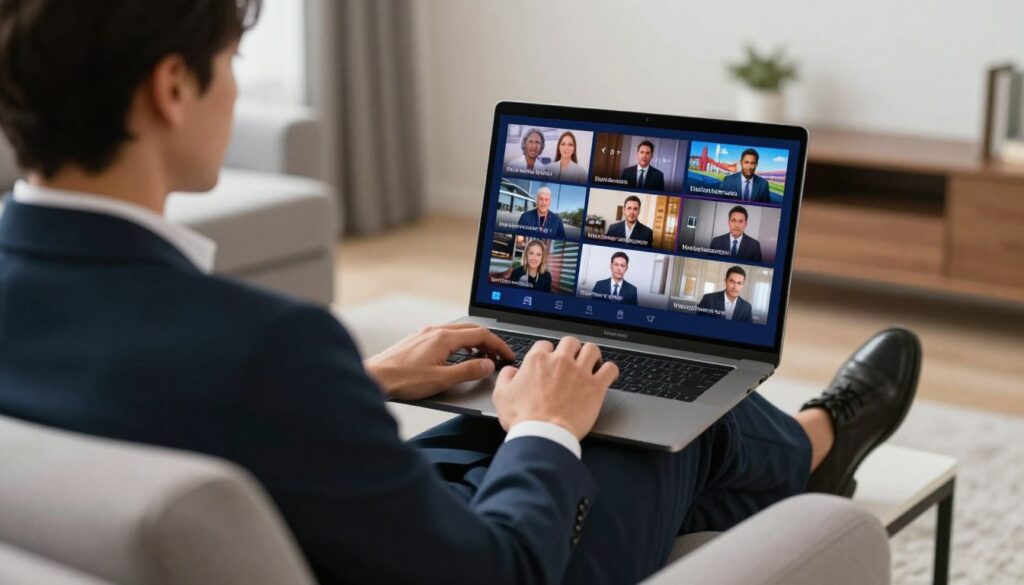 Generate an image of a person watching international TV channels on their device. Generate an image of a person watching international TV channels on their device.