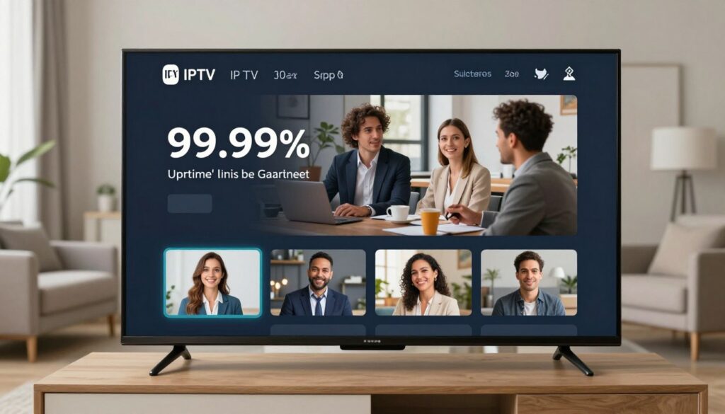 Generate an image of a reliable IPTV service with a 99.99% uptime guarantee. Generate an image of a reliable IPTV service with a 99.99% uptime guarantee.