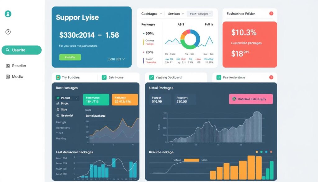 Generate an image of a reseller dashboard with customizable packages and real-time analytics. Generate an image of a reseller dashboard with customizable packages and real-time analytics.