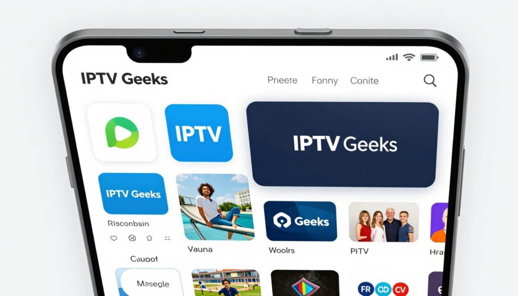 Generate an image of the IPTV Geeks app on a mobile device. Generate an image of the IPTV Geeks app on a mobile device.