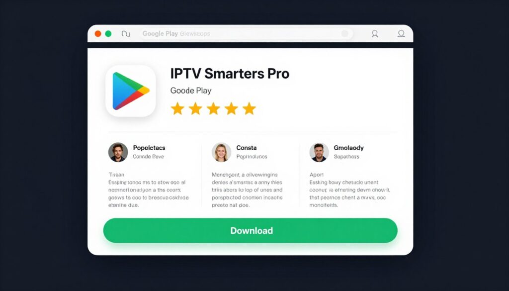 Generate an image of the IPTV Smarters Pro app download page on the Google Play Store Generate an image of the IPTV Smarters Pro app download page on the Google Play Store