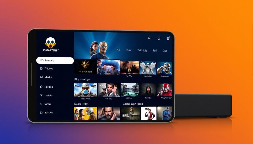 Generate an image of the IPTV Smarters app interface. Generate an image of the IPTV Smarters app interface.