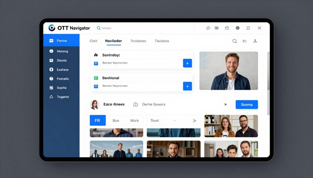 Generate an image of the OTT Navigator interface, showcasing its customization options and multi-screen feature. Generate an image of the OTT Navigator interface, showcasing its customization options and multi-screen feature.