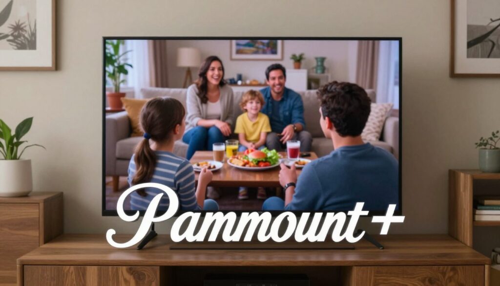 Generate an image of the Paramount+ logo with a TV screen showing live TV in the background Generate an image of the Paramount+ logo with a TV screen showing live TV in the background