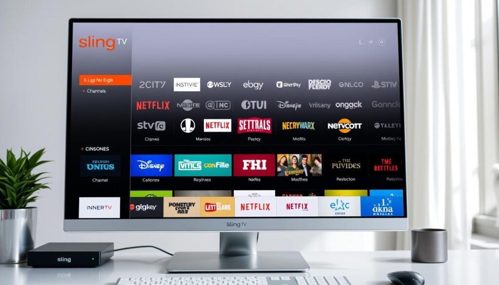 Generate an image of the Sling TV channel lineup on a computer screen Generate an image of the Sling TV channel lineup on a computer screen