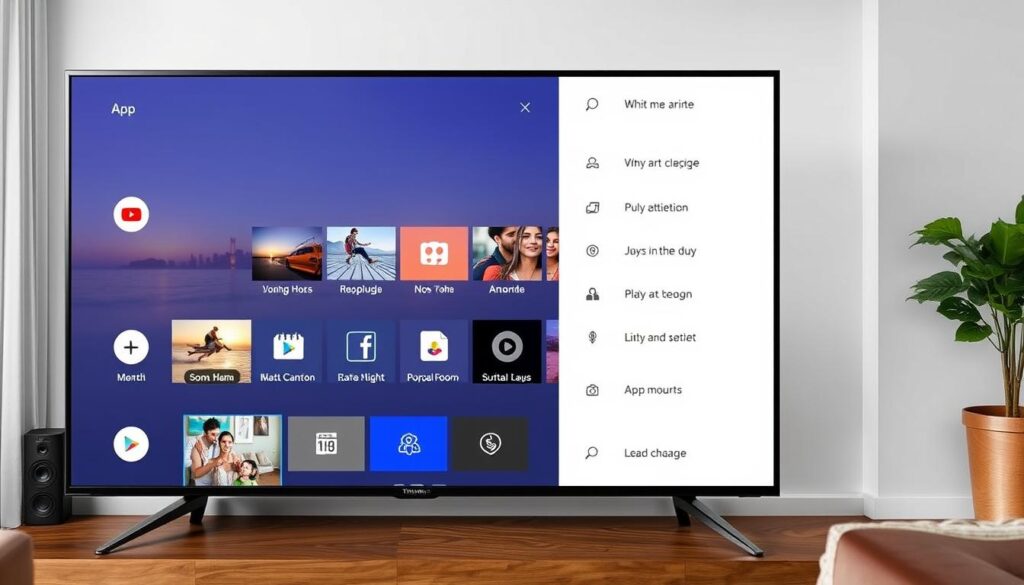 Generate an image of the TiviMate app interface on an Android TV screen. Generate an image of the TiviMate app interface on an Android TV screen.