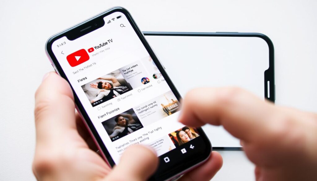 Generate an image of the YouTube TV app on a mobile device Generate an image of the YouTube TV app on a mobile device