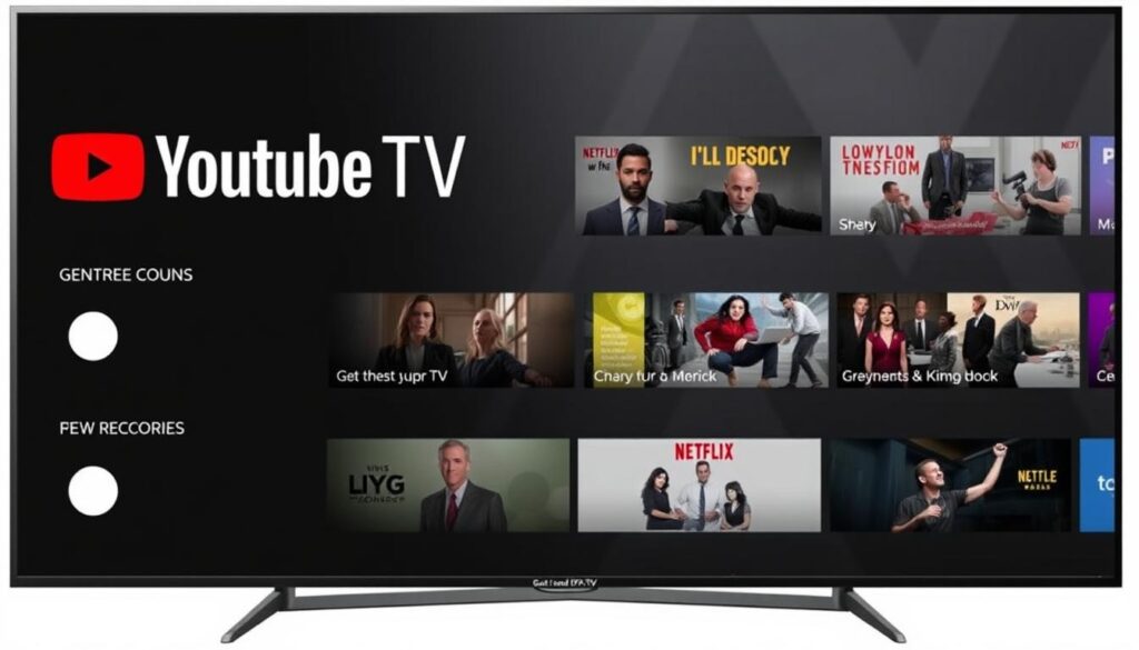 Generate an image of the YouTube TV logo with a cloud DVR interface on the screen. Generate an image of the YouTube TV logo with a cloud DVR interface on the screen.