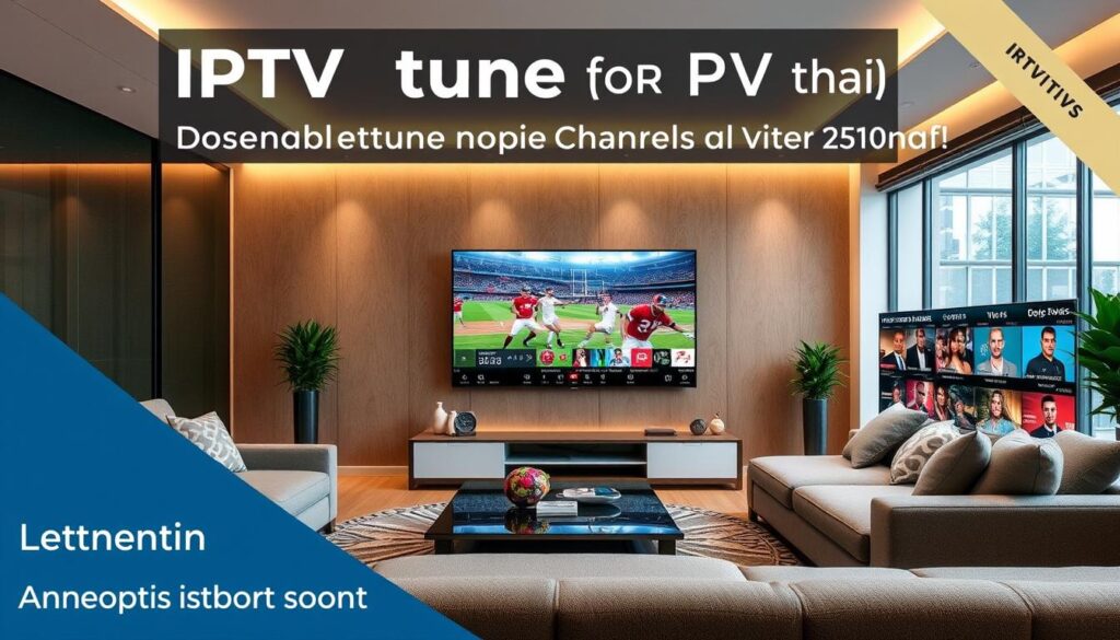 Generate an image representing IPTVtune's reliable IPTV service, focusing on its sports channels and streaming quality. Generate an image representing IPTVtune's reliable IPTV service, focusing on its sports channels and streaming quality.