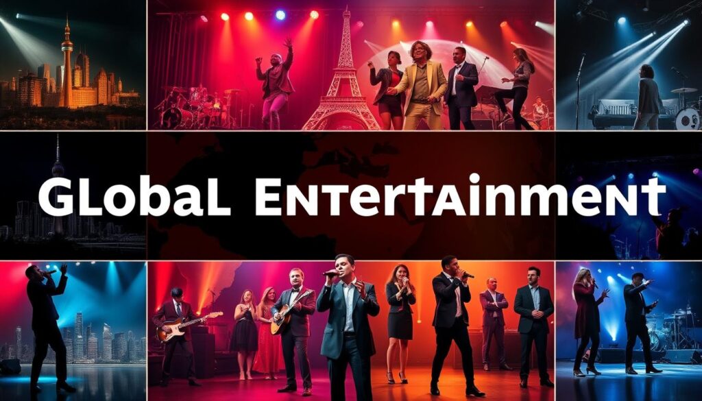 Generate an image representing Tellystudio's global entertainment offerings Generate an image representing Tellystudio's global entertainment offerings