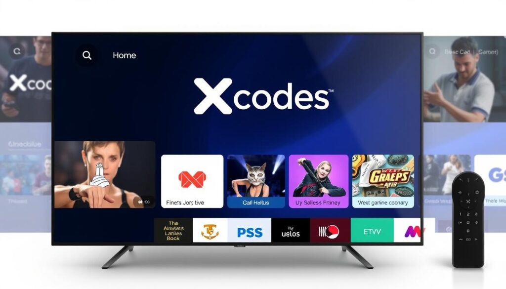 Generate an image representing XCodes IPTV's interface or logo. Generate an image representing XCodes IPTV's interface or logo.
