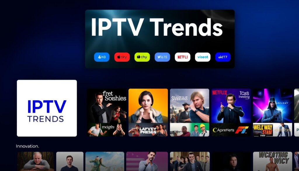 Generate an image representing the IPTV Trends service, highlighting its modern interface and content variety. Generate an image representing the IPTV Trends service, highlighting its modern interface and content variety.