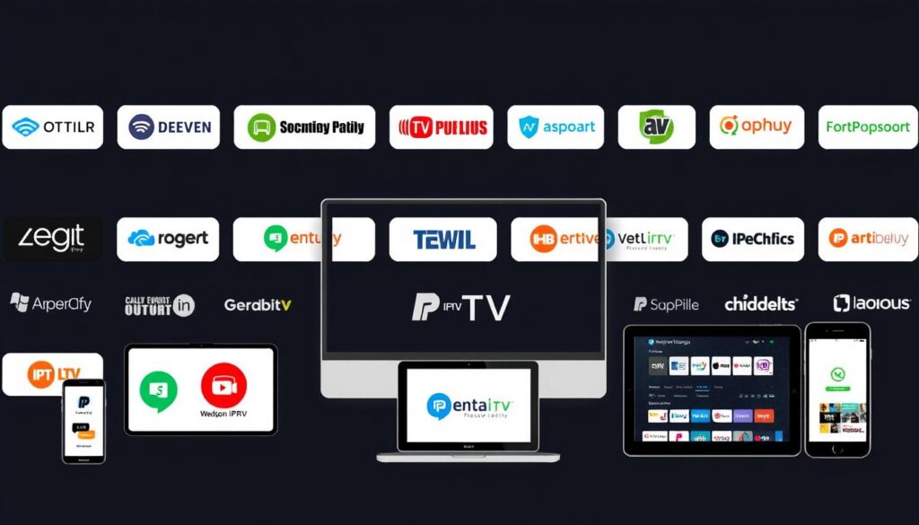 Generate an image representing various legal IPTV services Generate an image representing various legal IPTV services