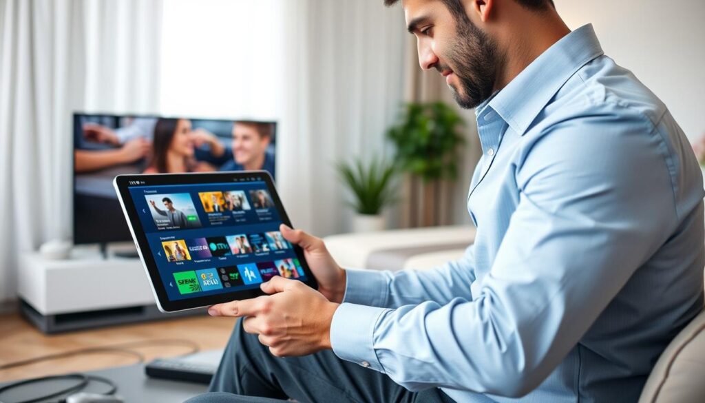 Generate an image showing a user organizing IPTV channels on their device Generate an image showing a user organizing IPTV channels on their device