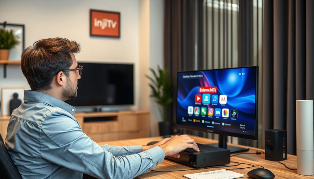 Image of a person setting up Extreme HD IPTV on their device Image of a person setting up Extreme HD IPTV on their device