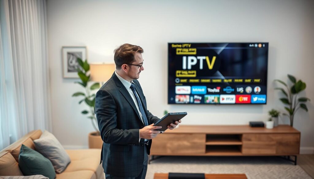 Image of a person setting up IPTV on their device Image of a person setting up IPTV on their device