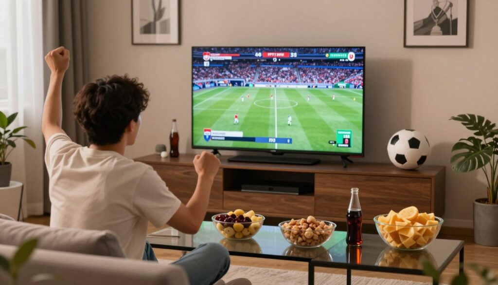 Image of a sports fan watching multiple games on IPTV Image of a sports fan watching multiple games on IPTV