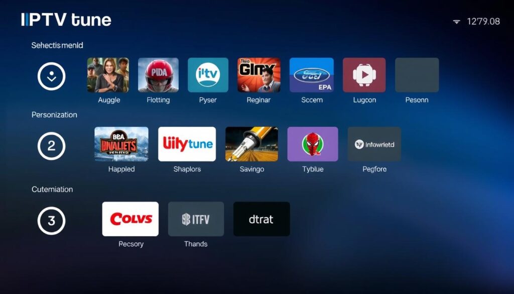 Generate an image of the IPTVtune channel selection menu, highlighting its customization options. Generate an image of the IPTVtune channel selection menu, highlighting its customization options.