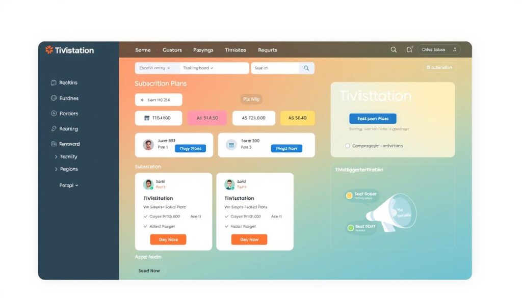 Generate an image of the TiVistation dashboard highlighting its available subscription plans. Generate an image of the TiVistation dashboard highlighting its available subscription plans.
